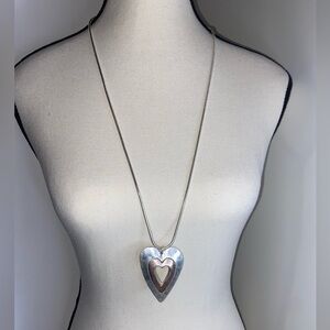 2 for 30$ Woman long chain with oversized double hearted pendant gold and silver